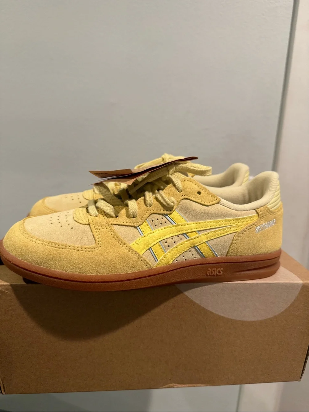 ASICS Yellow Suede Athletic Sneakers with Gum Sole
